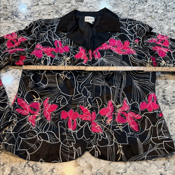 Chicos | Tamatha Silk Blend Jacket Floral Embroidered in Black Size M Medium - Picture 7 of 12